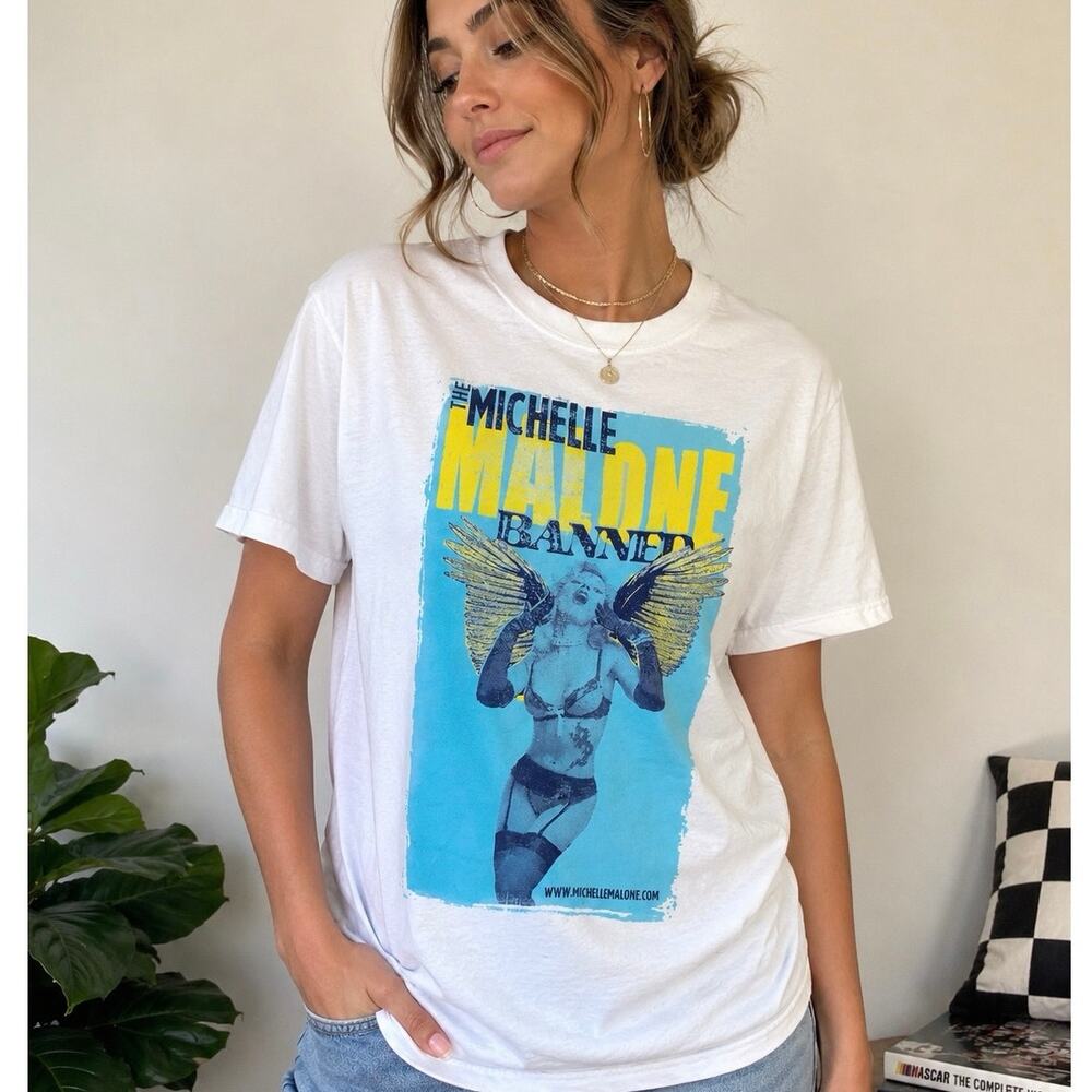 Michelle Malone Band Graphic Tee XL White Rock Band T Shirt Vintage Style